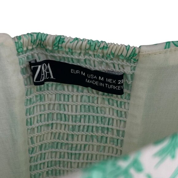 Zara Mint Green Floral Poplin Corset Top Sz M Cotton Blend Smocked Cropped - Picture 5 of 7